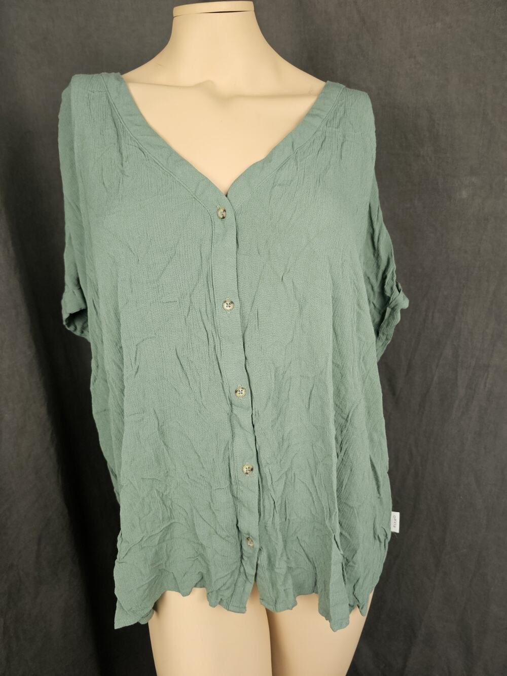 ORVIS NWOT Classic Collection Shirt XXL Tunic Blouse Crinkle Gauze V-Neck Button